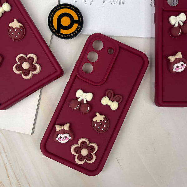 Galaxy S22 Cute 3D Cherry Flower Icons Silicon Case