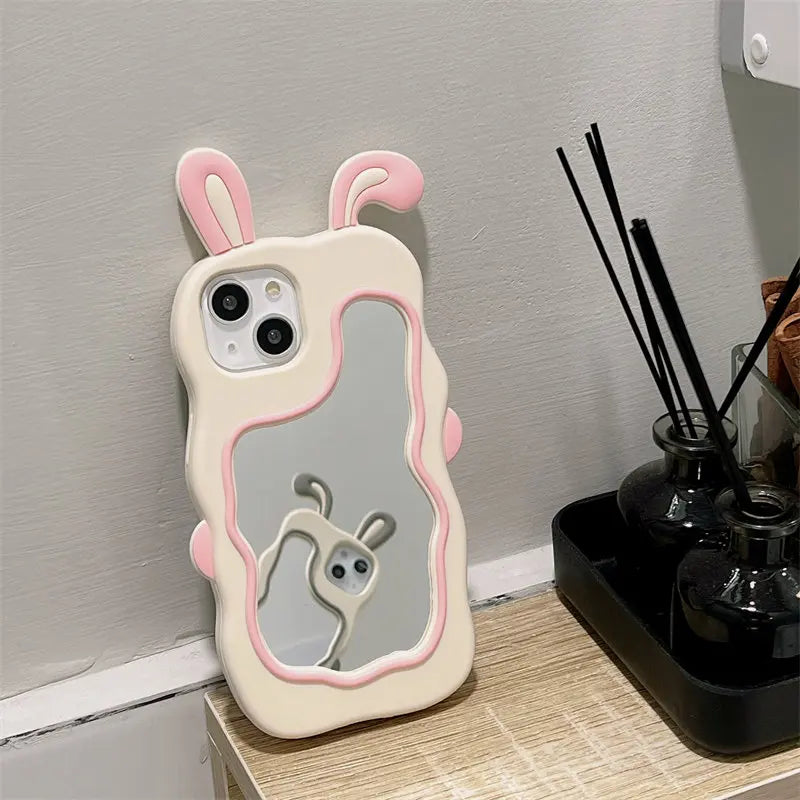 iPhone All Models Rabbit Face Mirror ShockProof Rubber 3D Case