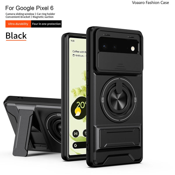 Google Pixel 6 - Tactical Stealth MagSafe Case with Sliding Lens, Ring Holder & Kickstand