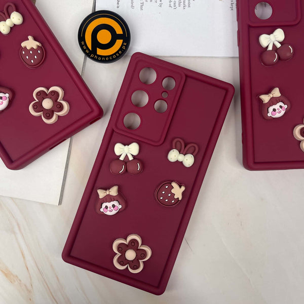 Galaxy S23 Ultra Cute 3D Cherry Flower Icons Silicon Case