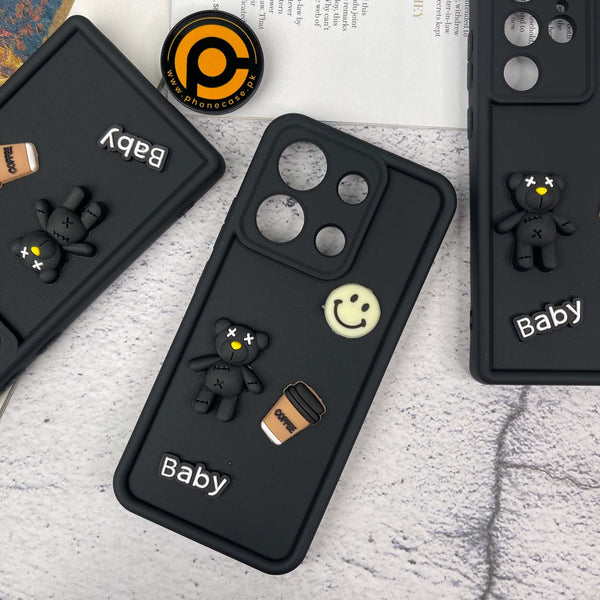 Redmi Note 13 Cute 3D Black Bear Icons Liquid Silicon Case
