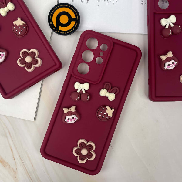 Galaxy S21 Ultra Cute 3D Cherry Flower Icons Silicon Case