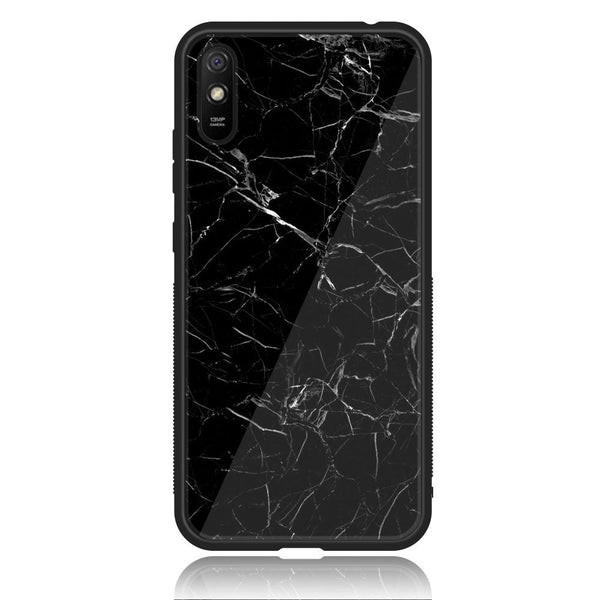 Xiaomi Redmi 9i - Black Marble Series - Premium Printed Glass soft Bumper shock Proof Case