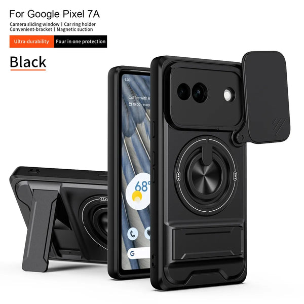Google Pixel 7a - Tactical Stealth MagSafe Case with Sliding Lens, Ring Holder & Kickstand