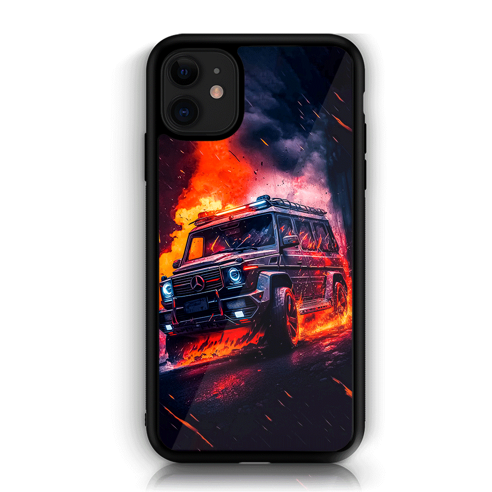 iPhone 11 Racing Series  Premium Printed Glass soft Bumper shock Proof Case