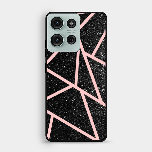 Motorola Moto G75 - Black Sparkle Glitter With Rosegold - Premium Metal Printed Soft Bumper Shock Proof Case