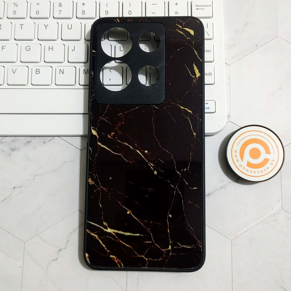 Infinix Note 30 - Black Marble Design - Premium Printed Glass soft Bumper shock Proof Case CS-22658