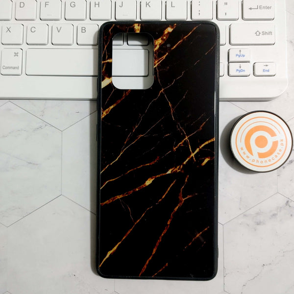 Samsung Galaxy A91 - Black Marble Design 7 - Premium Printed Glass soft Bumper shock Proof Case CS-23514