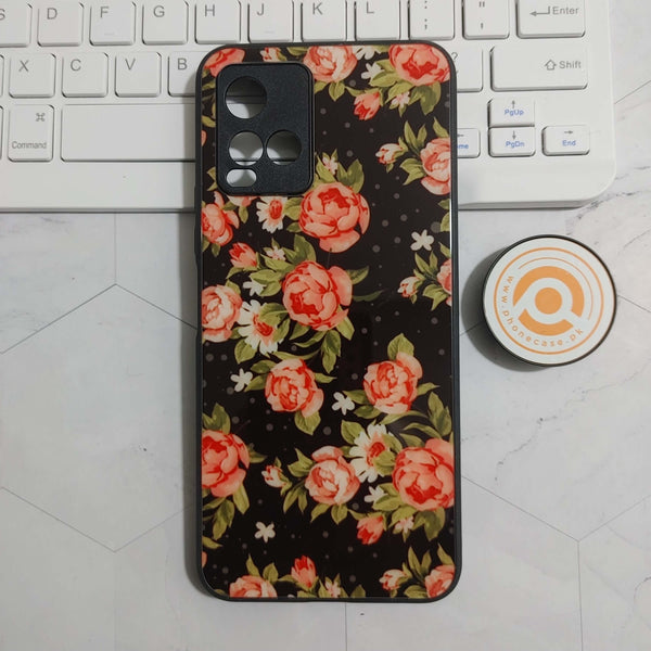 Vivo Y21 4G/ Y33s/ Glass Case  Midnight Rose Bloom- Premium Printed Glass soft Bumper Shock Proof Case  CS-23869