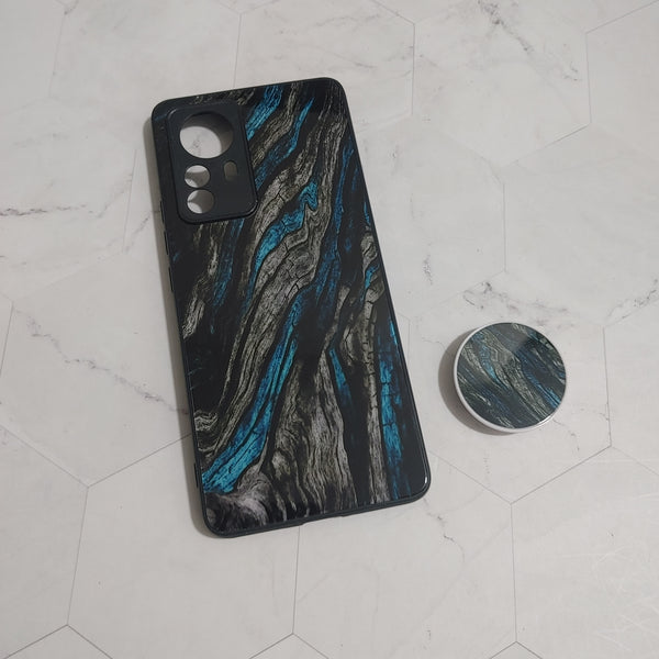Xiaomi 12 Pro Liquid Marble Design 8 -  Premium Printed Glass soft Bumper shock Proof Case  with pop - socket CS-26363