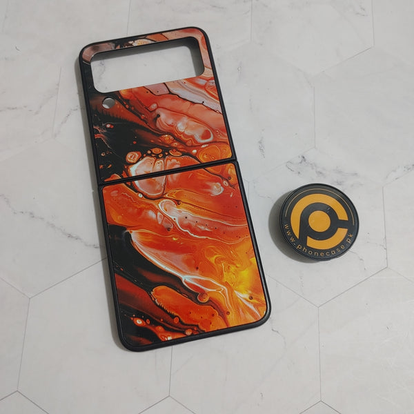 Galaxy Z Flip 3 - Liquid Marble Design 4 - Premium Printed Glass soft Bumper shock Proof Case  CS-26195