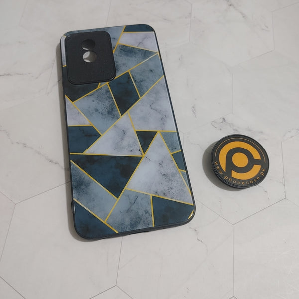 Vivo Y02  / y02t 4G - Geometric Marble Design 3 - Premium Printed Glass soft Bumper shock Proof Case CS-26321