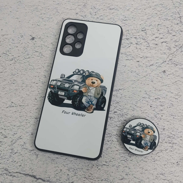 Galaxy A32 - Cool Bear Design 1 - Premium Printed Glass soft Bumper shock Proo case + with Pop-Socket CS-27531