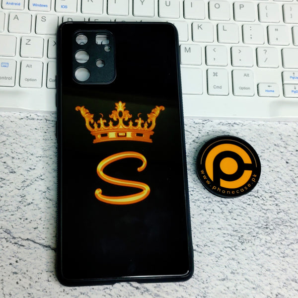 Samsung Galaxy A91  King S Alphabets Premium Printed Glass soft Bumper shock Proof Case CS-28381