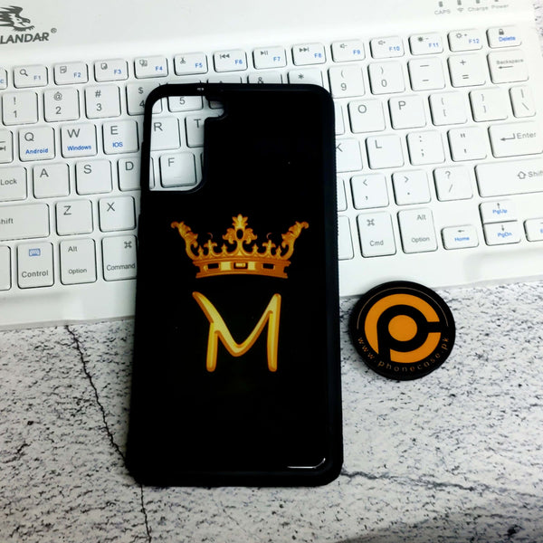 Galaxy S21 Plus -Alphabet king M - Premium Metal  Printed soft Bumper shock Proof Case