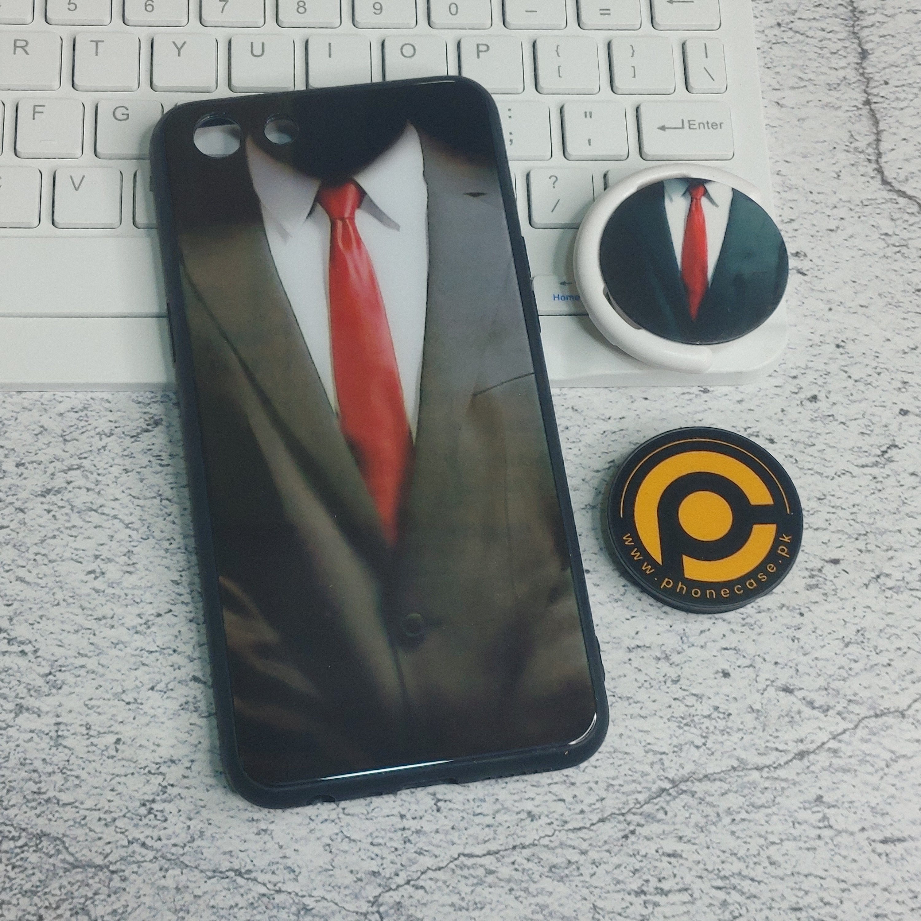 OPPO A83 Hitman Costume Premium Printed Glass soft Bumper shock Proof Case + with pop socket CS-29892