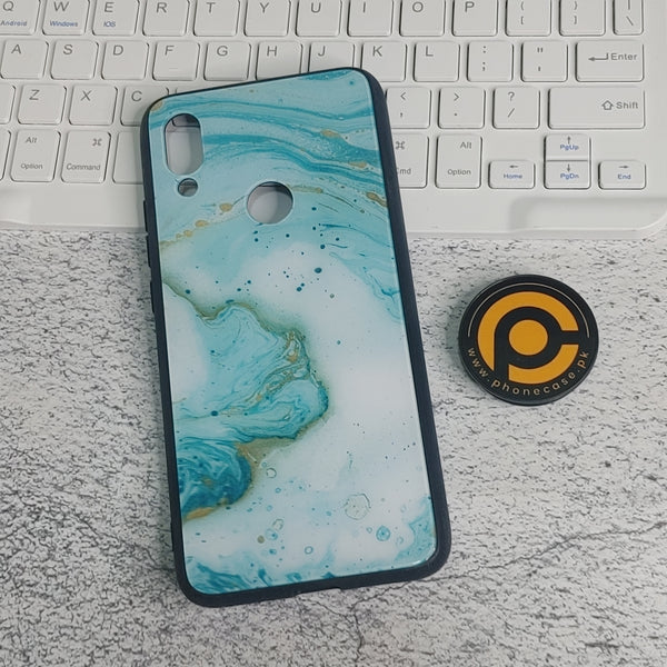 XIAOMI REDMI 7 Aqua Blue Marble  Premium Printed Glass soft Bumper shock Proof CaseCS-30603