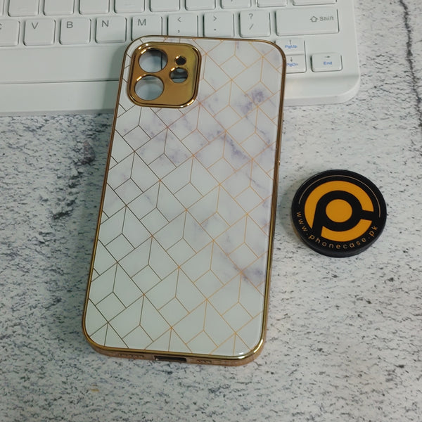 iPhone 12 - White and golden pattern design - Electroplated New Ultra Shine Borders Soft  Case CS-30475