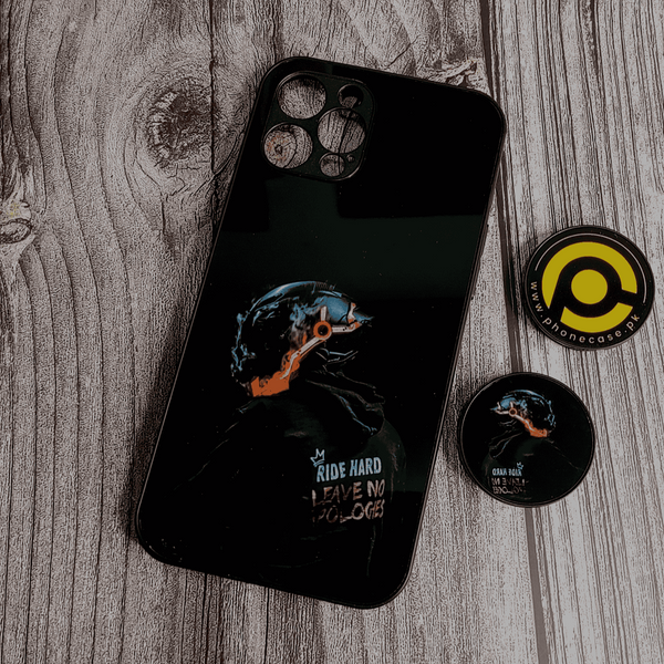 iPhone 12 Pro Max - Ride Hard Design - Soft Bumper shock Proof Glass Case + with pop socket   CS-32961