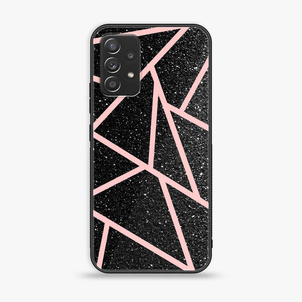 Samsung Galaxy A33 - Black Sparkle Glitter With RoseGold Lines - Premium Printed Glass soft Bumper Shock Proof Case CS-49401
