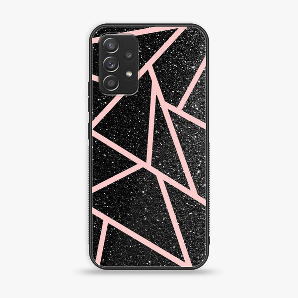 Samsung Galaxy A33 - Black Sparkle Glitter With RoseGold Lines - Premium Printed Glass soft Bumper Shock Proof Case