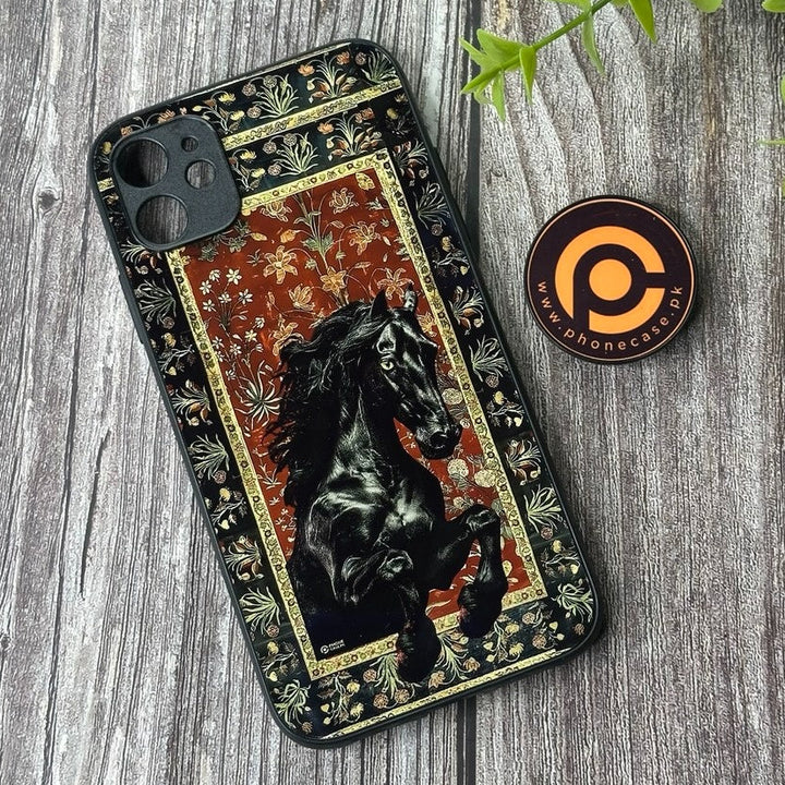 iPhone 11 - Persian Calligraphy Art 26 - Royal Black Horse - Premium Printed Glass soft Bumper shock Proof Case CS-42104