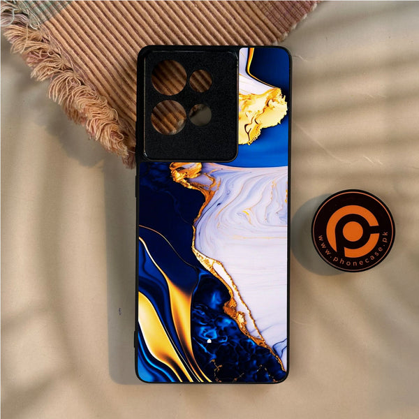 Motorola Edge 50 - Blue Golden Marble - Premium Metal Printed Soft Bumper Shock Proof Case