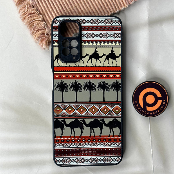Xiaomi Redmi Note 11 / Note 11s - Sindhi Ajrak Art 24 - Camel safari - Premium Printed Glass soft Bumper shock Proof Case CS-43106