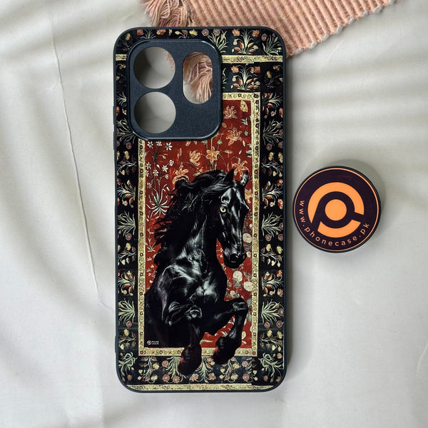 Infinix Hot 50i - Persian Calligraphy Art 26 - Royal Black Horse - Premium Metal Printed soft Bumper shock Proof Case CS-42992