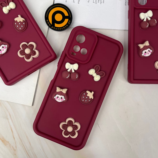 Vivo Y21 /Y33S /Y21S /Y21A /Y21T /Y33T Cute 3D Cherry Flower Icons Silicon Case