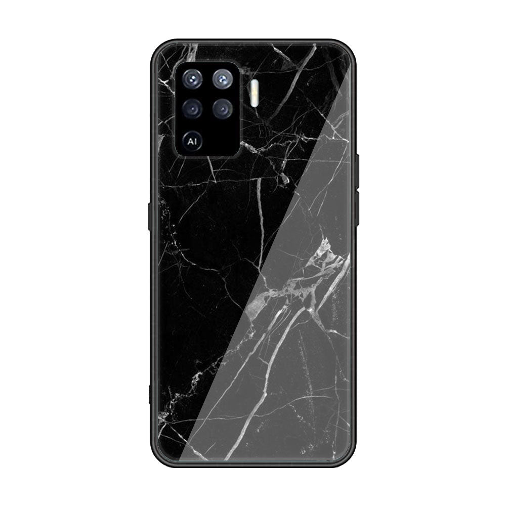 Oppo Reno 5 Lite - Black Marble Series - Premium Printed Glass soft Bumper shock Proof Case
