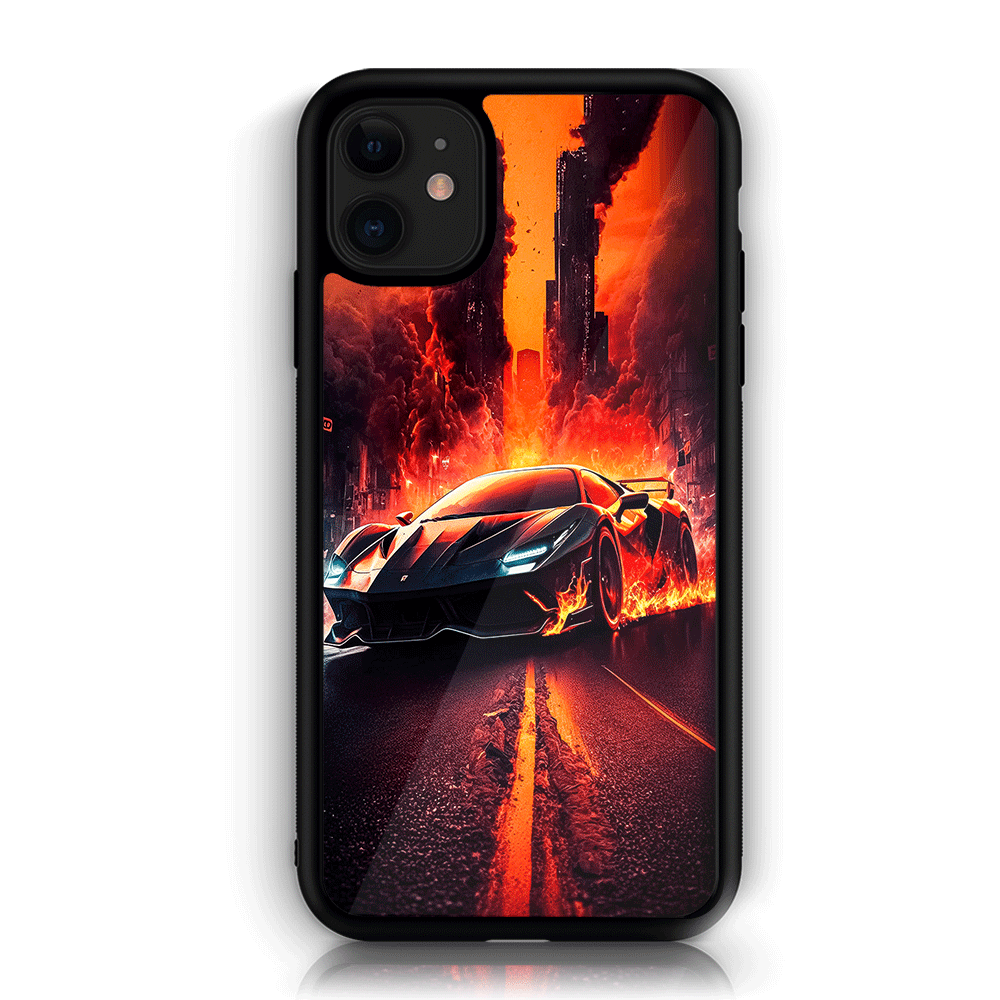 iPhone 11 Racing Series  Premium Printed Glass soft Bumper shock Proof Case