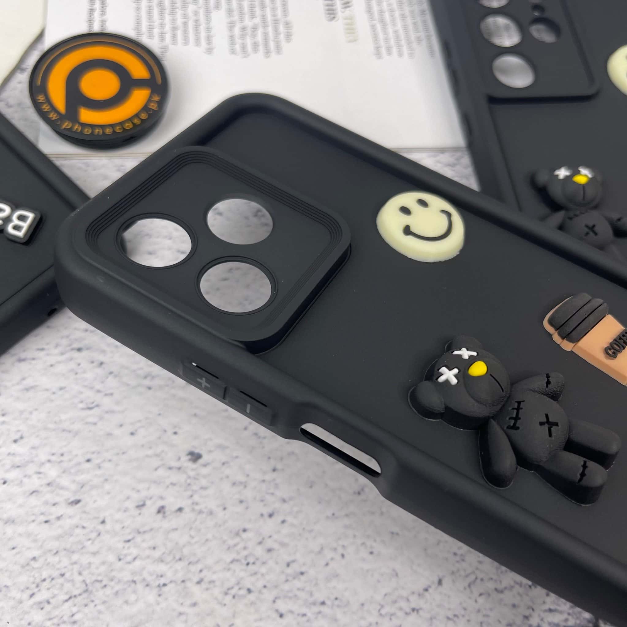 Realme Note 50 Cute 3D Black Bear Icons Liquid Silicon Case
