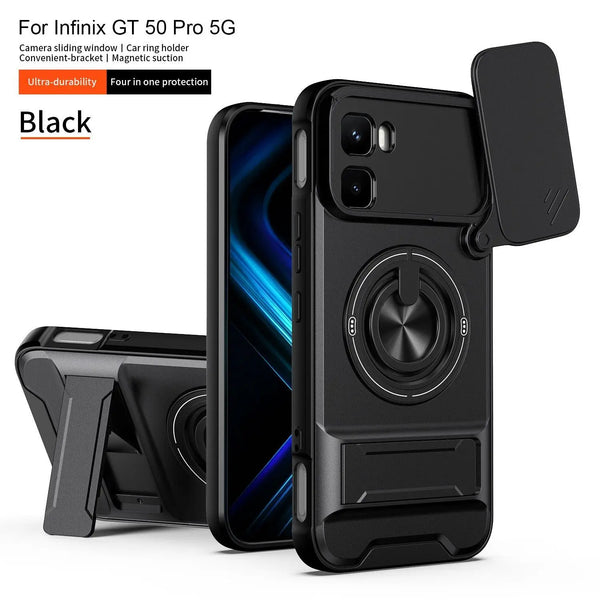 Infinix GT 50 Pro - Tactical Stealth MagSafe Case with Sliding Lens, Ring Holder & Kickstand