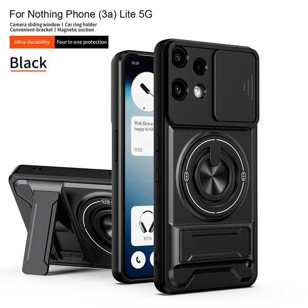 Nothing Phone 3a Lite - Tactical Stealth MagSafe Case with Sliding Lens, Ring Holder & Kickstand