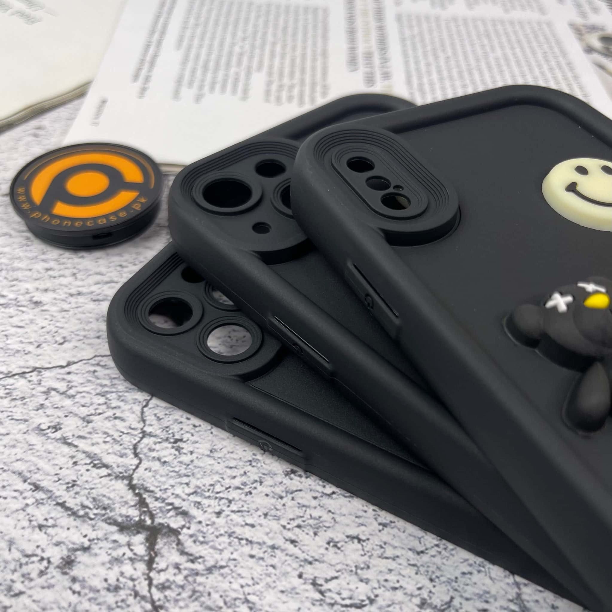 iPhone 12 Pro Cute 3D Black Bear Icons Liquid Silicon Case