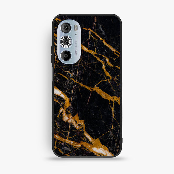 Motorola Edge 30 Pro - Golden Black Marble - Premium Metal Printed Soft Bumper Shock Proof Case