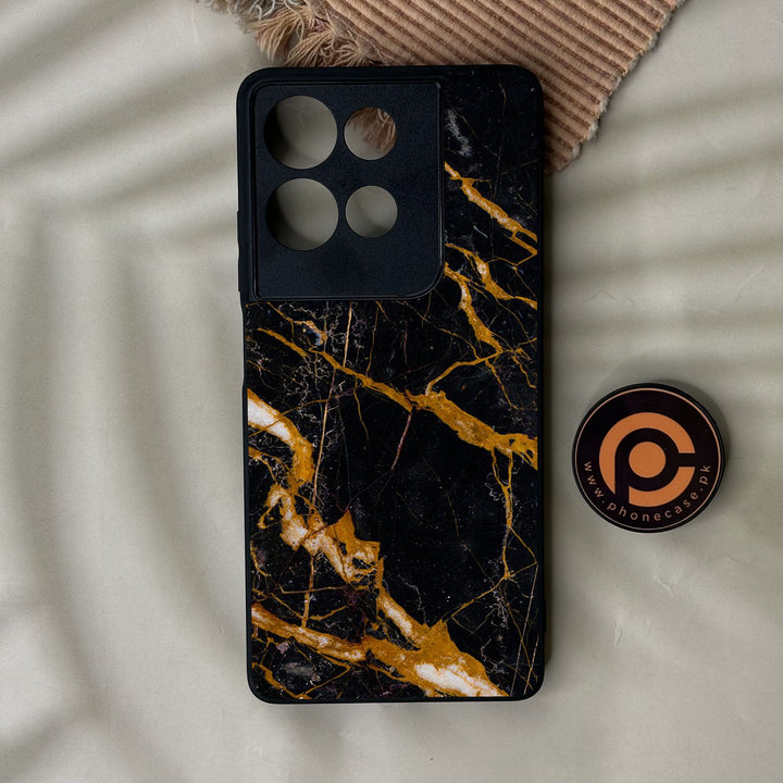 Motorola Moto G75 - Golden Black Marble - Premium Metal Printed Soft Bumper Shock Proof Case