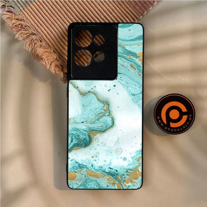 Motorola Edge 50 - Aqua Blue Marble Design - Premium Metal Printed Soft Bumper Shock Proof Case