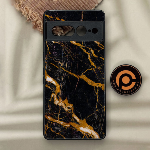 Google Pixel 7 Pro - Golden Black Marble - Premium Metal Printed Soft Bumper Shock Proof Case