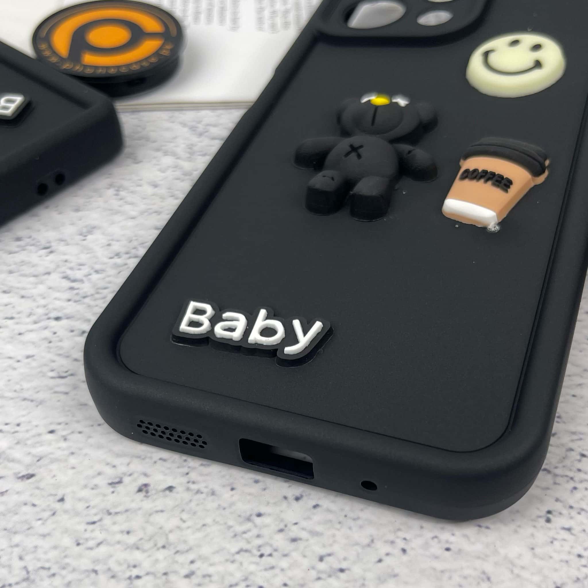 Redmi Note 13 Pro 4G Cute 3D Black Bear Icons Liquid Silicon Case