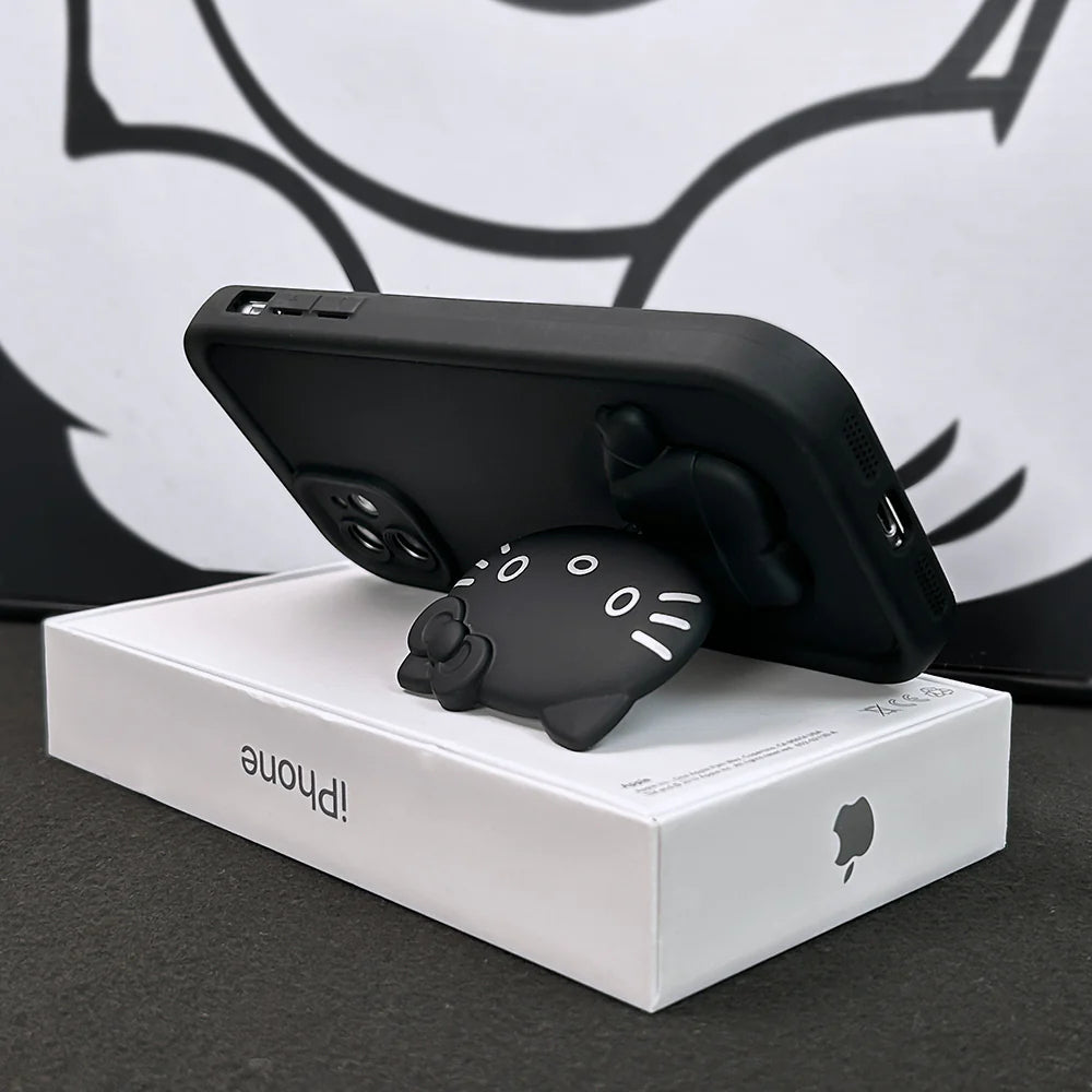iPhone 15 - 3D Cute Kitty Case with Built-In Mirror & Stand