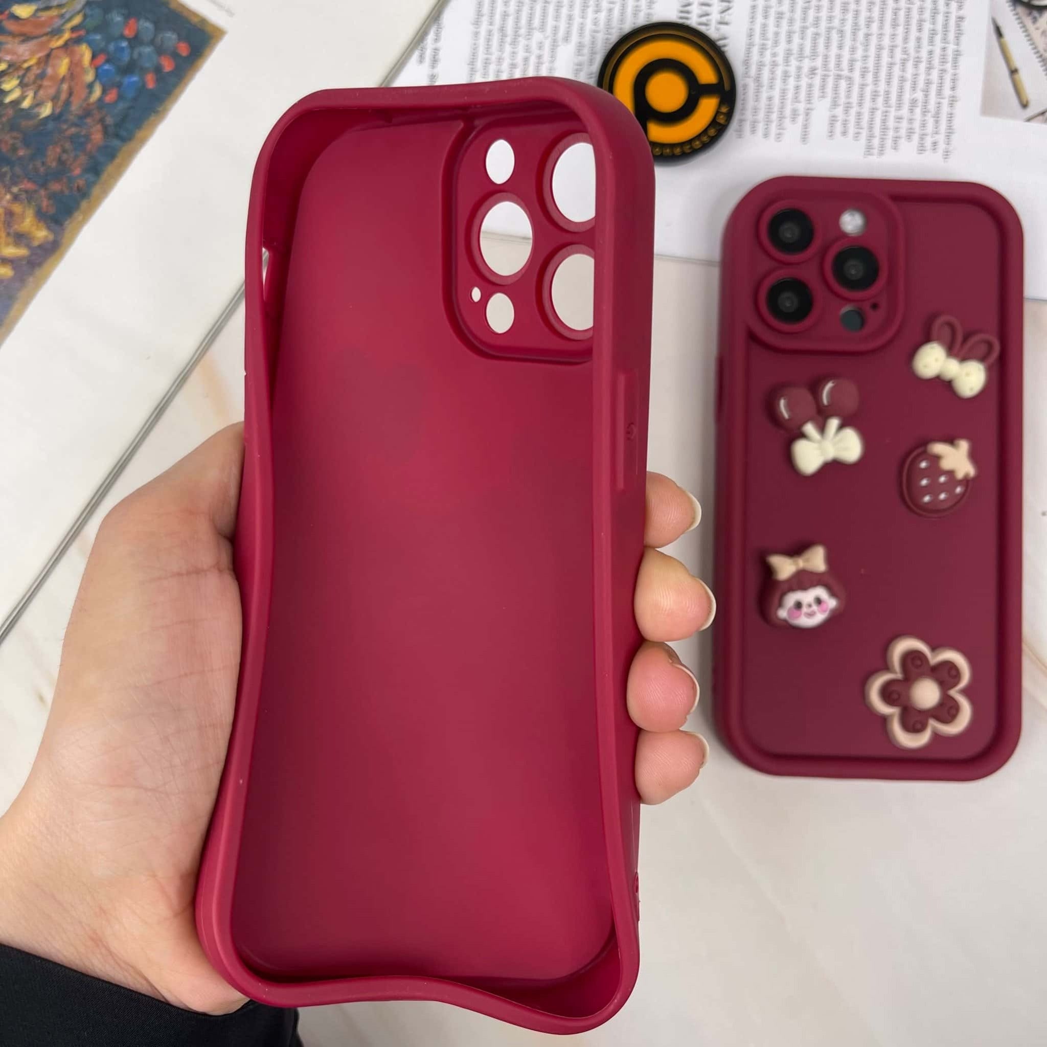 iPhone XS Max Cute 3D Cherry Flower Icons Silicon Case