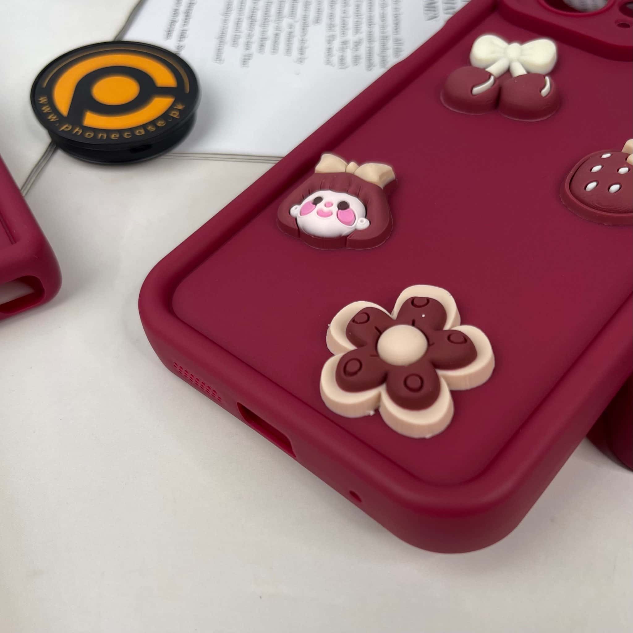 Redmi Note 12 Cute 3D Cherry Flower Icons Silicon Case