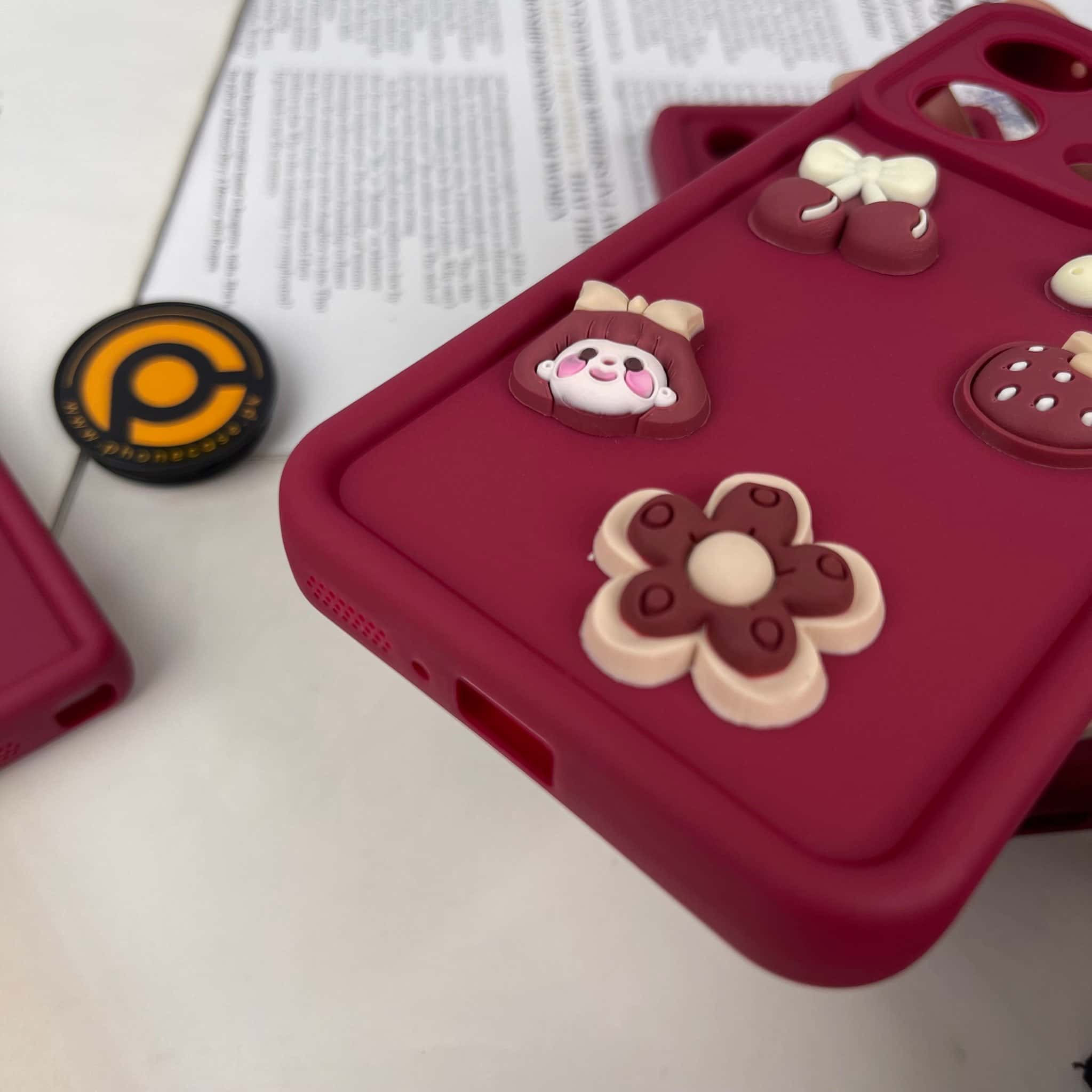 Redmi Note 13 Pro 4G Cute 3D Cherry Flower Icons Silicon Case