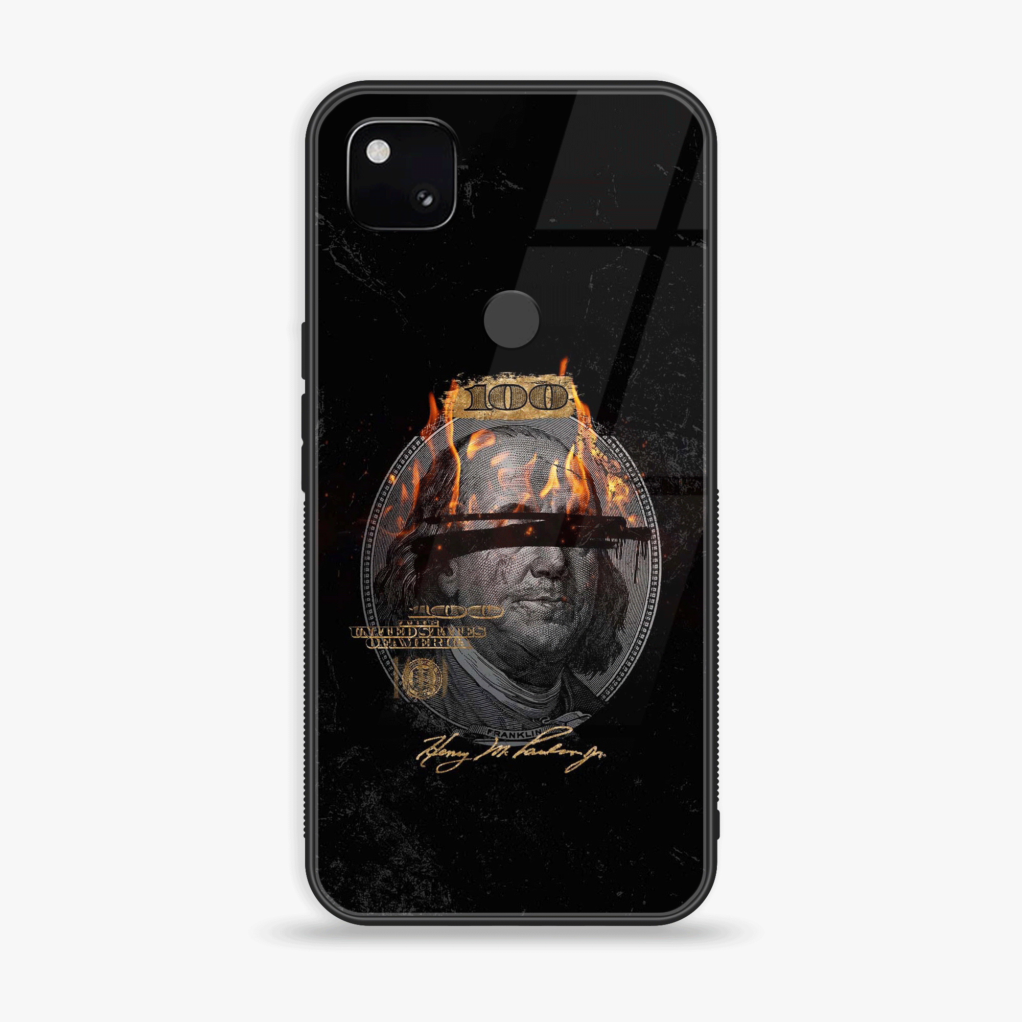 Google Pixel 4A 4G - Dollar Series - Premium Printed Glass soft Bumper shock Proof Case
