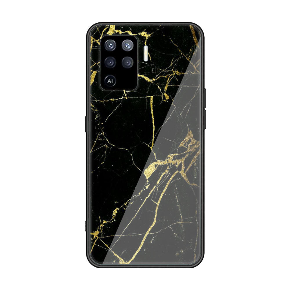 Oppo Reno 5 Lite - Black Marble Series - Premium Printed Glass soft Bumper shock Proof Case