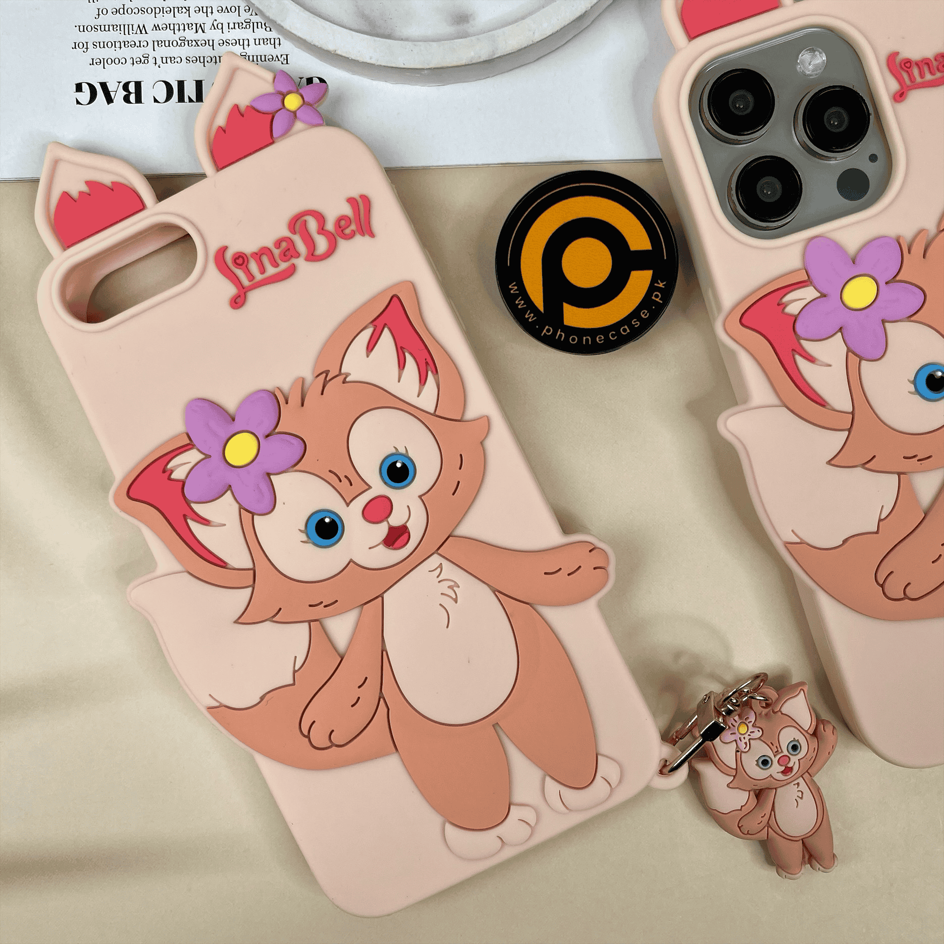 iPhone All Models Lina Bell Cartoon Silicon ShockProof Rubber 3D Case with Free pendant