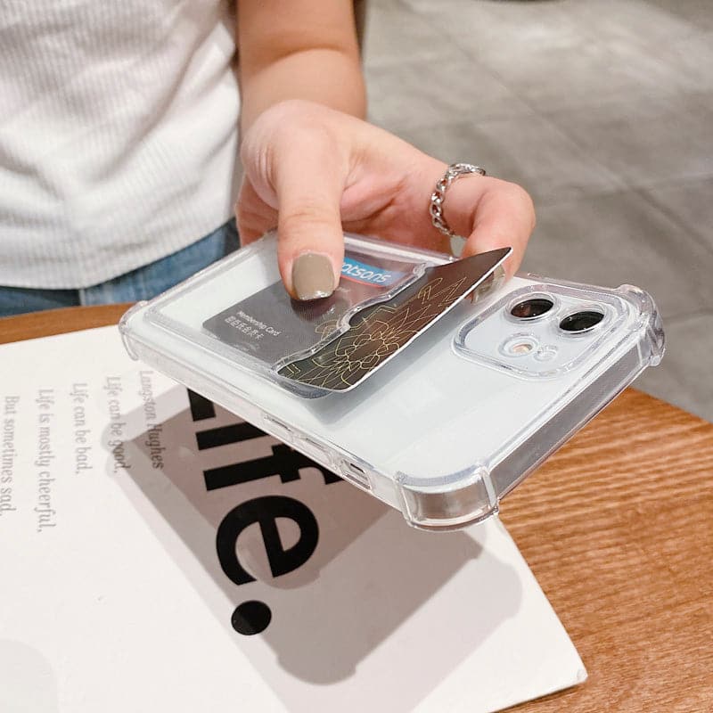 iPhone 15 Pro Wallet Card Holder Transparent Slot ShockProof Case