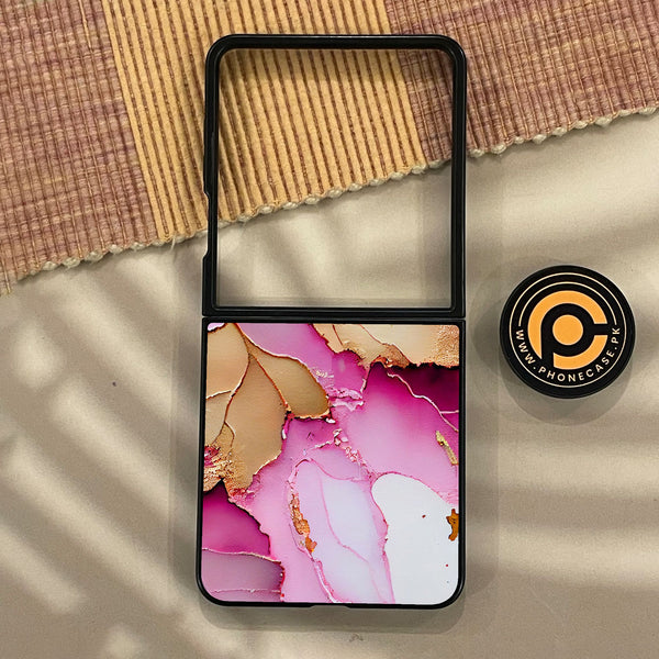 Samsung Galaxy Z Flip 8 - Pink Marble 2.0 Design 4 - Premium Metal Printed Soft Bumper Shock Proof Case